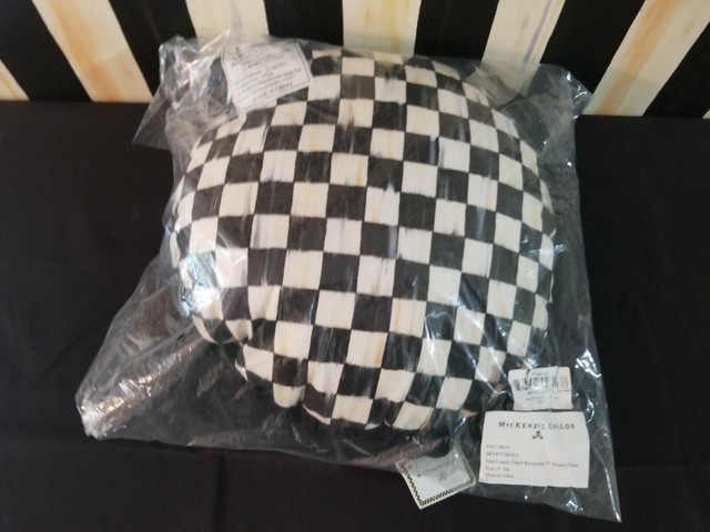 Mackenzie Childs Courtly Check Reversible Ruffled 15 Round Pillow