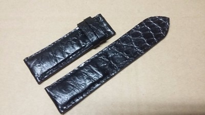 24mm/24mm Black Alligator Crocodile Embossed Leather Watch Strap Band