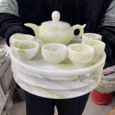 9.3lb Natural Crystal.lantian jade.Hand-carved.Exquisite teapot set healing.gift