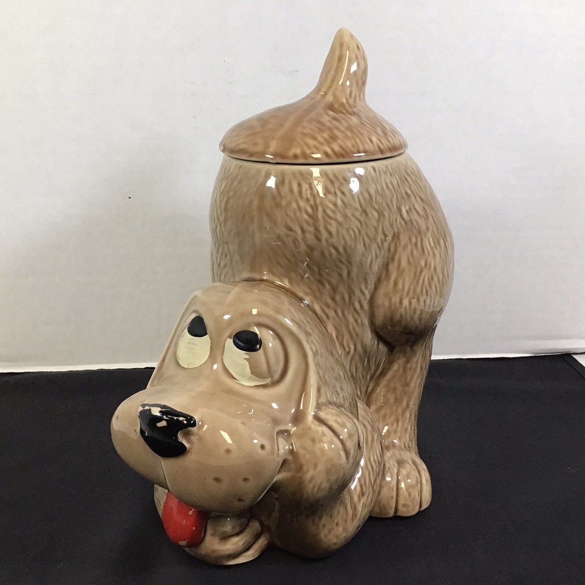 Vintage McCoy Pottery Ceramic Brown Thinking Puppy Dog Red Tongue
