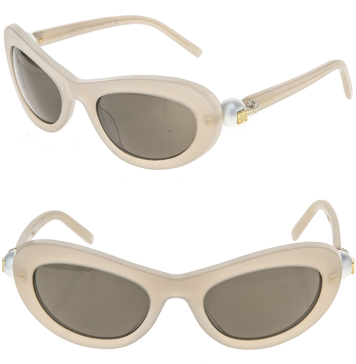 GIVENCHY 4G PEARL 40070 Beige Brown Crystal Embellished GV40070U