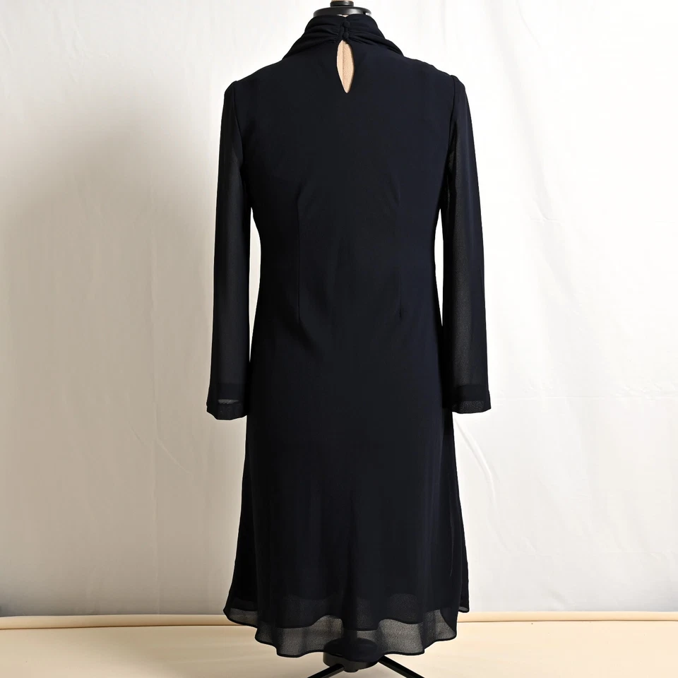 Vestido Cynthia Howie Azul Marino con Bufanda Manga Larga Midi ~ Talla 6 - 4617 Foto 4 de 4