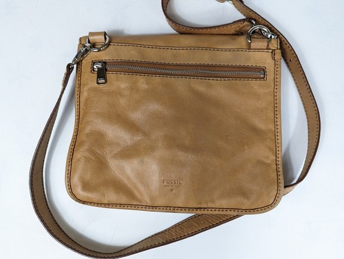 Fossil Light Tan Leather Distressed Crossbody Purse Vintage 90s - Picture 9 of 14