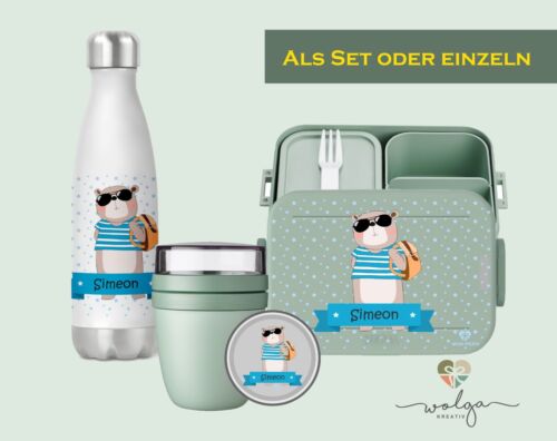 wolga-kreativ Kinder Vesper Joghurtbecher und Trinkflasche personalisiert Bär - Bild 1 von 17