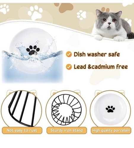 Nordic Style Cat Bowl Pet Feeding Dish Cat Food Bowl Cat Elevated Feeder UK - Picture 7 of 10