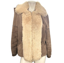 Vintage Ms. Pioneer Womens 10 Leather Suede Coat With Beautiful Faux Fur Accent
