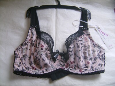 Soutien-gorge FREYA Imprimé Rose Et Noir Dentelle – Taille 80E – Neuf Avec étiquettes