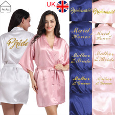UK Bride Bridesmaid Robe Wedding Satin Kimono Dressing Gown Sleepwear Bathrobe