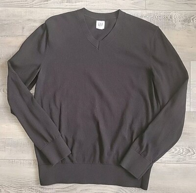 Gap Mens Sweater black v-neck long sleeve cotton knit business casual 