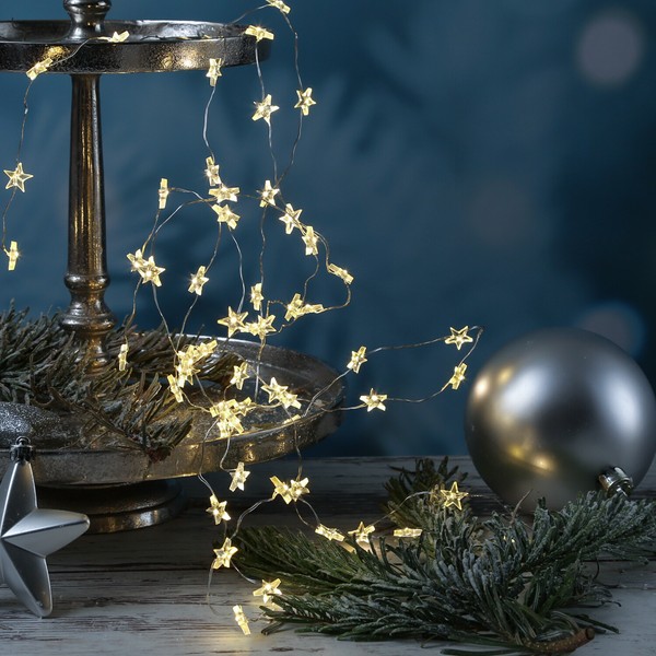 Led Lichterkette Sterne 100 Led 4,95M Dekolichterkette Silberdraht Weihnachten-image