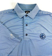 FootJoy Men's Performance Stretch Course Logo Blue Stripe Golf Polo Shirt Large