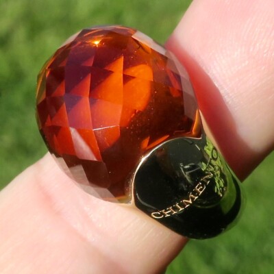 CHIMENTO 18k Solid Yellow Gold Large 15ct Natural Rich Colored Citrine Ring 6.5
