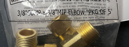 5 PK Watts 3/8" X 3/8" Compression Elbow Connector Brass 90 Degree Water Supply - Picture 3 of 3