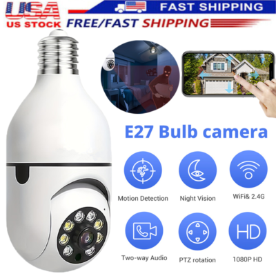 #ad 1080P E27 Light Bulb Camera Wireless WiFi Night Vision Camera Home Security 360° $12.00
