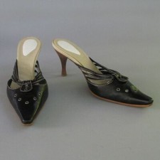 Bottega Veneta Black Leather Pumps High Heel Mule Wing Nut Strap Sandal 6/36