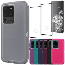 For Samsung S20/S20+/S20 FE/S20 Ultra Rugged Hybrid Case Cover w/ Tempered Glass