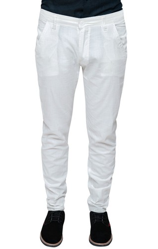 Pantalone uomo in lino bianco estivo casual elegante tasca america da 44 a  60 | eBay