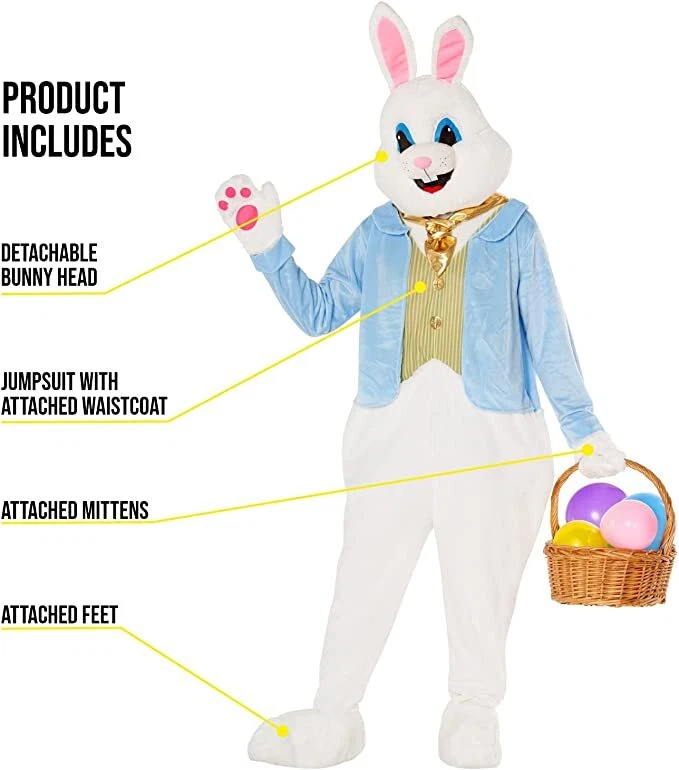 Adulto De Lujo Conejo de Pascua Disfraz Unisex Blanco Conejo Mono Mascota Traje Foto 2 de 4