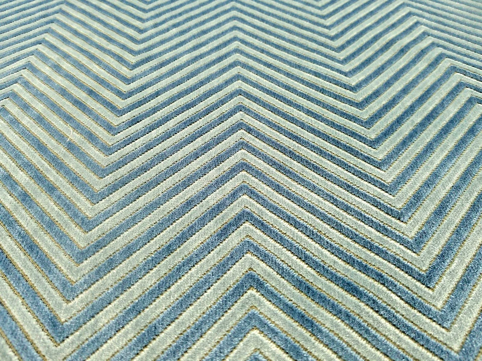Kravet Zig and Zag Indigo Cut Velvet Chevron Heavy Soft Hand by Sara Richardson - Image 2 of 4