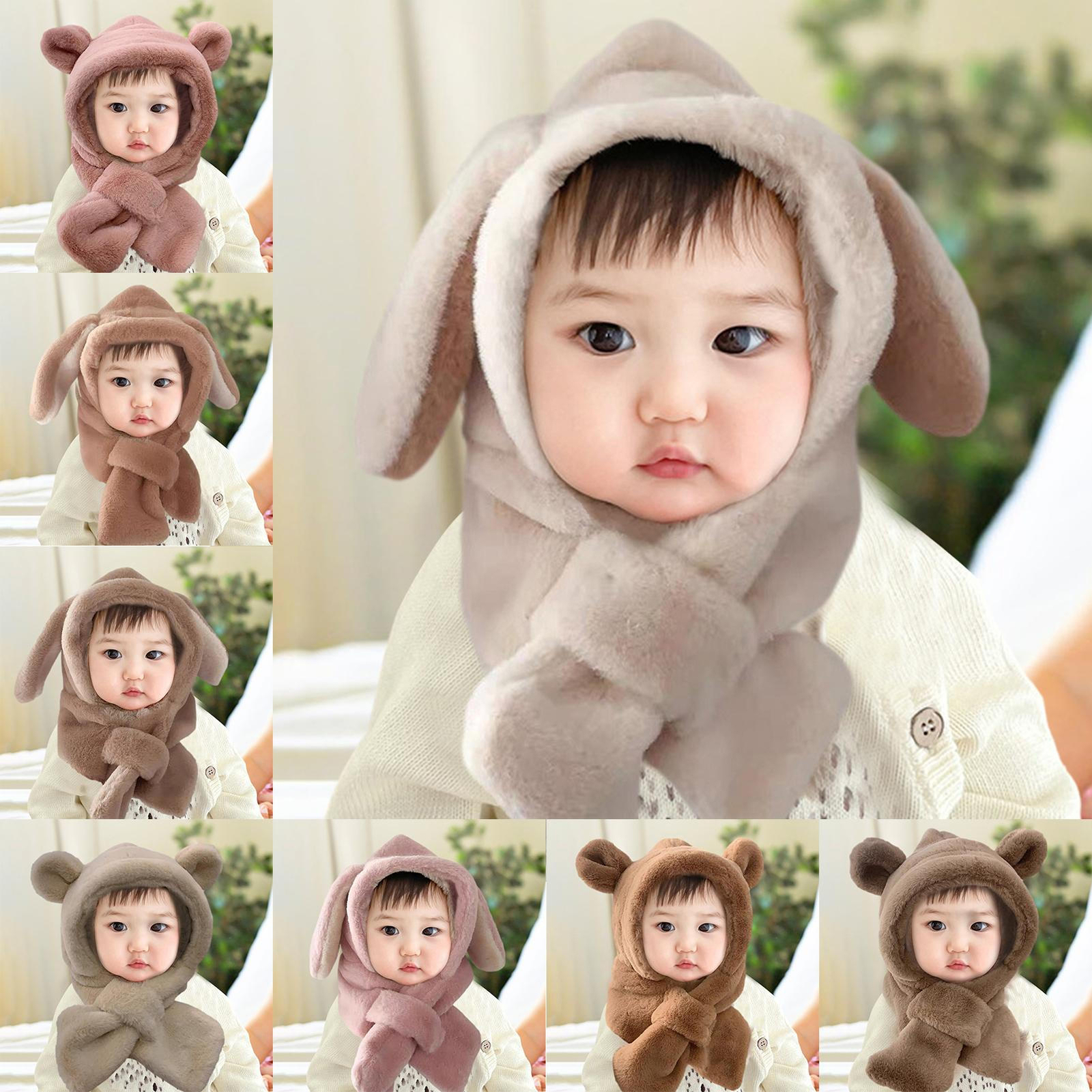 Animal Hats Scarf for Kids Winter Plush Bunny/Bear Ear Hat Gift