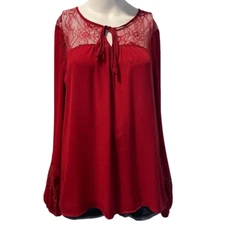 New York & Company 7th Avenue Design Studio Red Lace Trim Boho Top Size M Tall