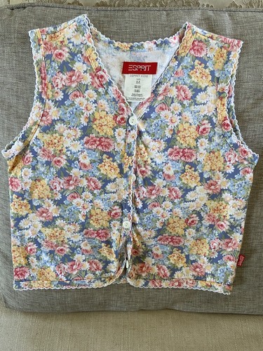 ESPRIT Vtg 90s Girl's Pink Tiered Floral Skirt and Vest Set Size M - Picture 5 of 8
