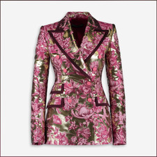 Dolce & Gabbana Pink & Gold Floral Metallic Blazer Jacket Size 40