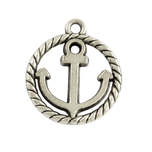 Lot of Antique Silver Boat Anchor in Round Rope Charms Pewter