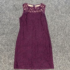 Lauren Ralph Lauren Floral Lace Sheath Dress Womens 12 Maroon Elegant Lined EUC
