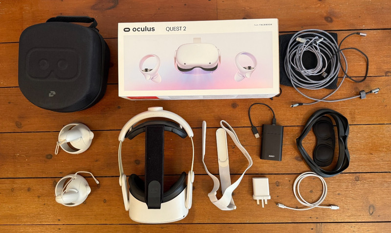 Oculus Quest 2 128GB VR Headset + KIWI Strap, Case, Link Cable & Extras