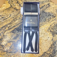 Brooks Brothers Suspenders Mens One Size Black Button-End Leather Braces Boxed