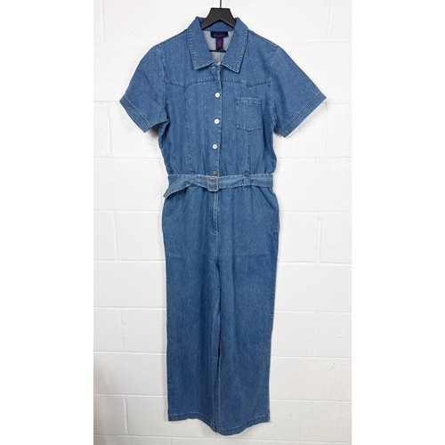 Vintage Y2K Denim Jumpsuit Y2K Western Denim&Co Belted Elastic Waist Size Large