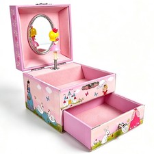 Princess Carriage Musical Jewelry Box for Girls, Pink Kids Music Box with Spinni