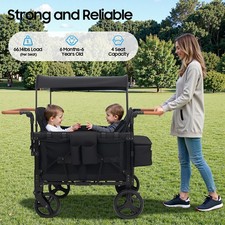 Stroller Wagon 4 Seats Quad Collapsible Stroller with Adjustable Handle  Canopy