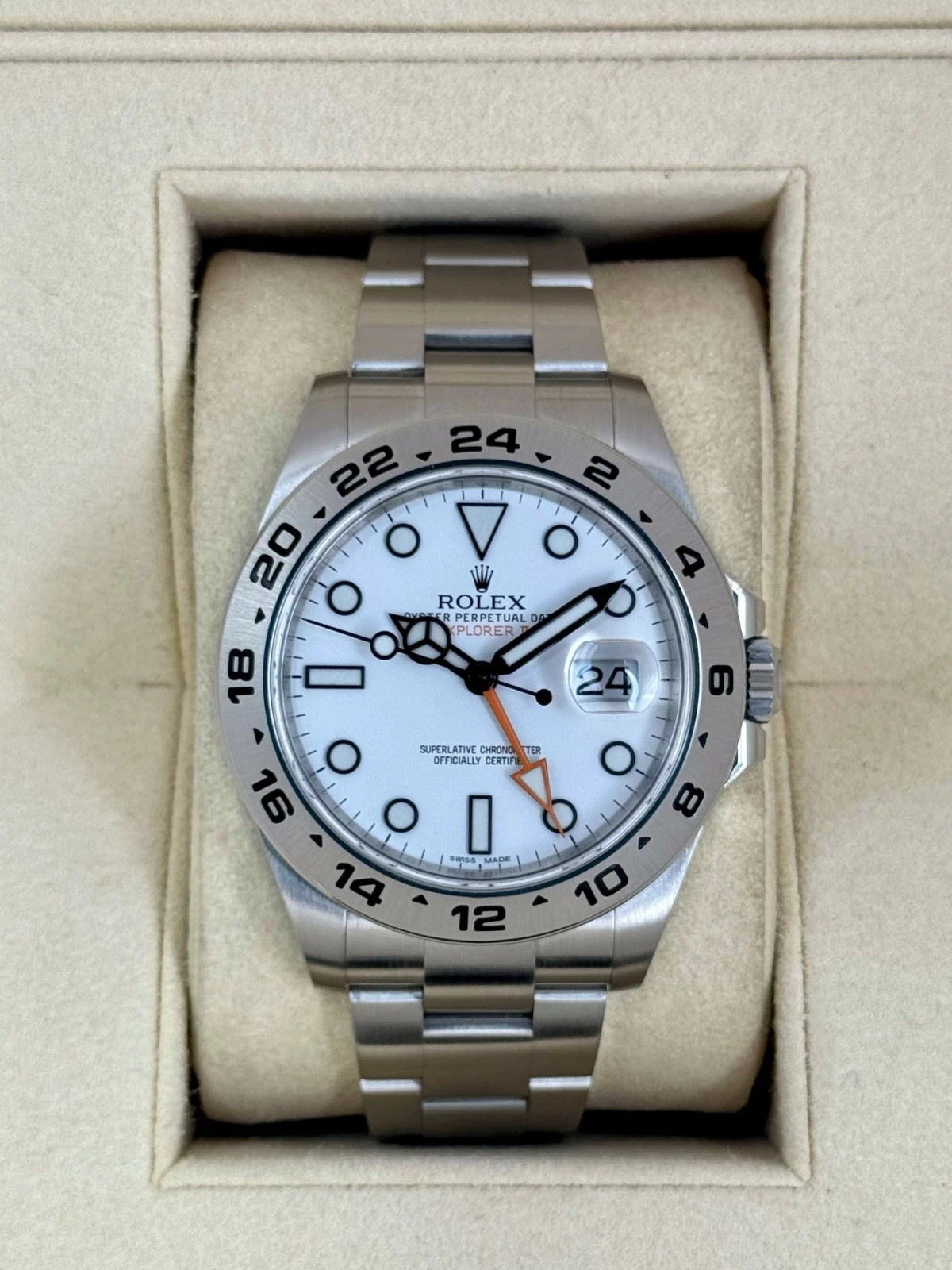 2016 Rolex Explorer II 42mm 216570 Oystersteel with a Polar White Dial