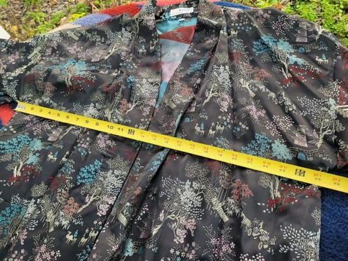 Vintage Esme Women's Chinese Silk Embroidered Robe Kimono Black Floral Rayon - Picture 6 of 7