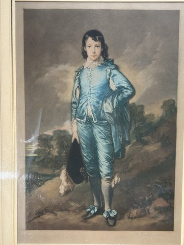 Blue Boy Künstler Thomas Gainsborough Radierung von E Wardle Bleistift signiert antik - Bild 1 von 8