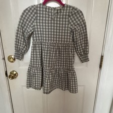 Hayden Girls Gray/White Gingham Tiered Long Sleeve Round Neck Dress 9/10