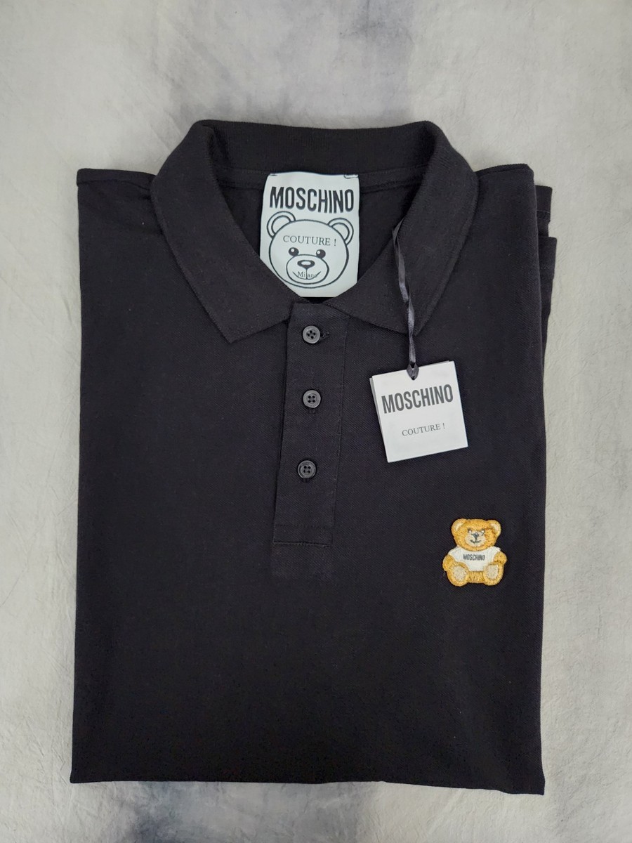 Moschino Bear Logo Printed Polo Shirt In White For Men