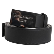 DOLCE & GABBANA Belt Black Leather Classic Metal Logo Buckle 85cm / 34in 470usd