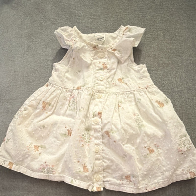 Carter's 3M White Floral Bunny A-Line Knee Dress Cotton Sleeveless Button