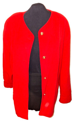 Vintage 80s-90s Weekend by BASLER Women's Red 18 Angora Blend Coat Shoulder Pads