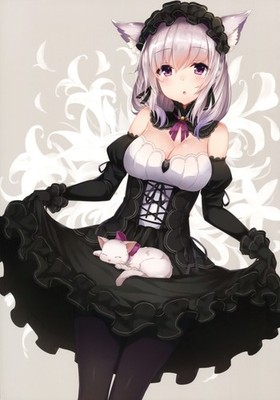 Animal Ears Nekomimi Lifting Skirt Cleavage Anime Poster 11x17in Wall Art Decor