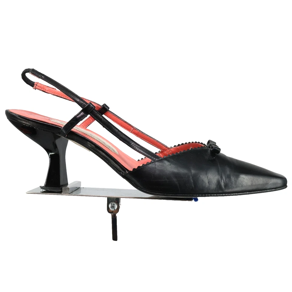 Zapatos de salón Nina para mujer 6 M de cuero negro con honda trasera tacón de gatito lazo de colección Foto 4 de 4