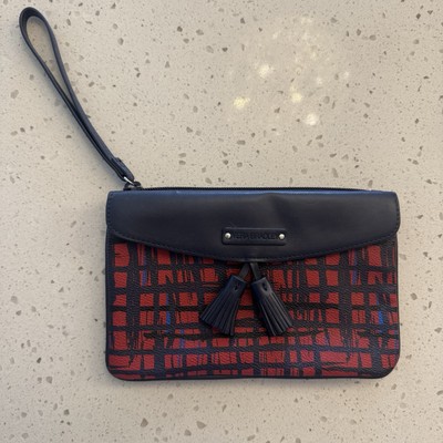Vera Bradley tassel Wristlet Navy red Art Plaid Zipper  display picture 3