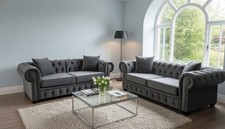 Brand New 3+2 Seater Olympia Grey Colour Chesterfield Sofa Free Delivery UK.