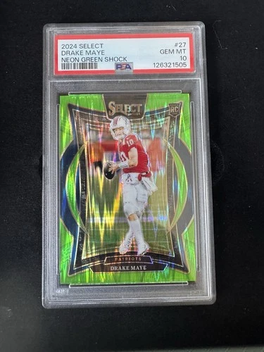 2024 Panini Select Club Drake Maye Neon Green Shock Rookie # /499 PSA 10