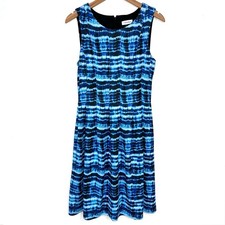 Calvin Klein Blue Water Effect Sleeveless Sheath Dress Size 8