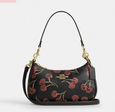 NWT Coach Teri Shoulder Bag In Canvas Leather With Cherry Print Style No CCZ 16