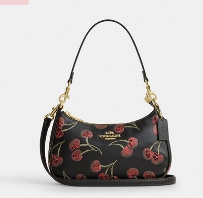 NWT Coach Teri Shoulder Bag In Canvas Leather With Cherry Print